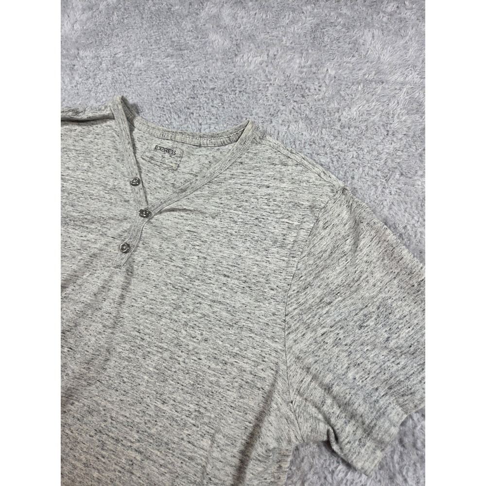 Express Mens Henley Shirt Short‎ Sleeve Heather Gray V-Neck Size M